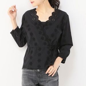 Madewell black eyelet wrap blouse